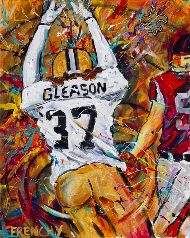 Frenchy's painting of Steve Gleason, #37, blocking the punt