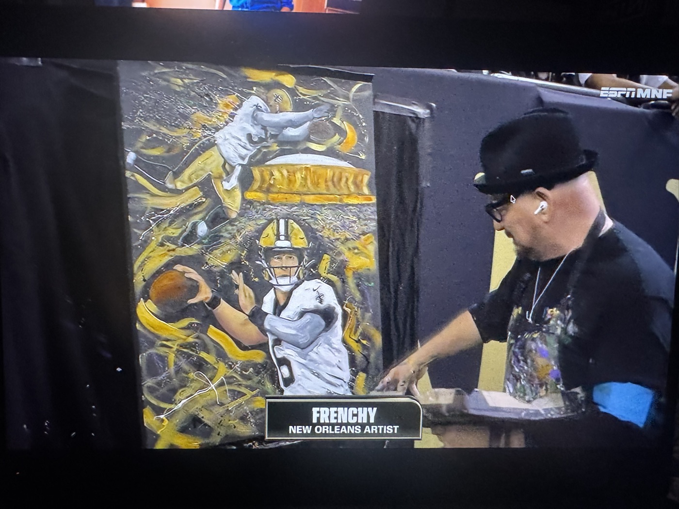 Frenchy at the easel on ESPN's Monday Night Football broadcast