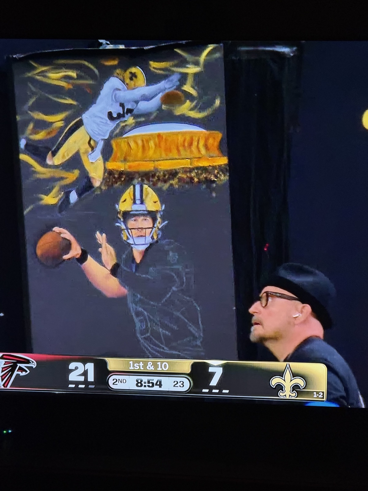 The painting in progress during the second quarter, as seen on the ESPN broadcast