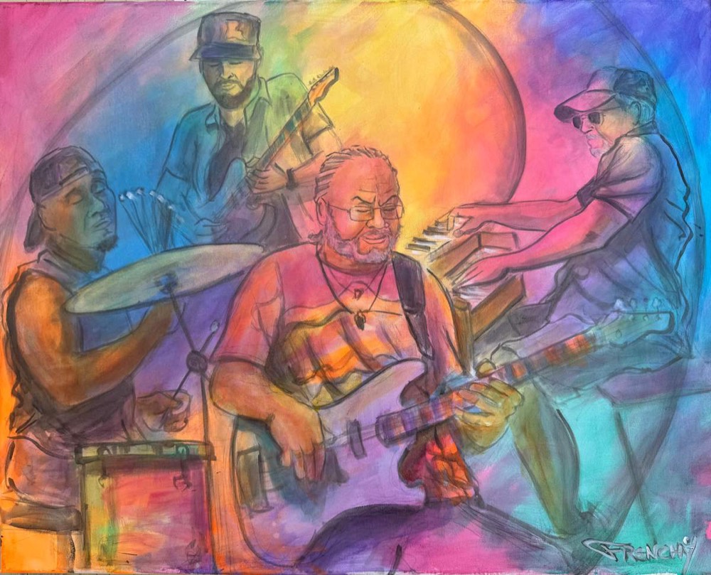 George Porter Jr Trio w/ Chris Atkins, original painting by Frenchy