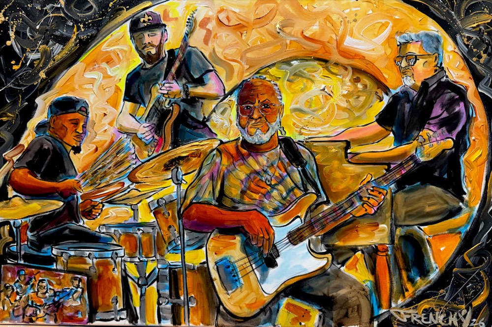 George Porter Trio w/ Chris Atkins, original painting by Frenchy